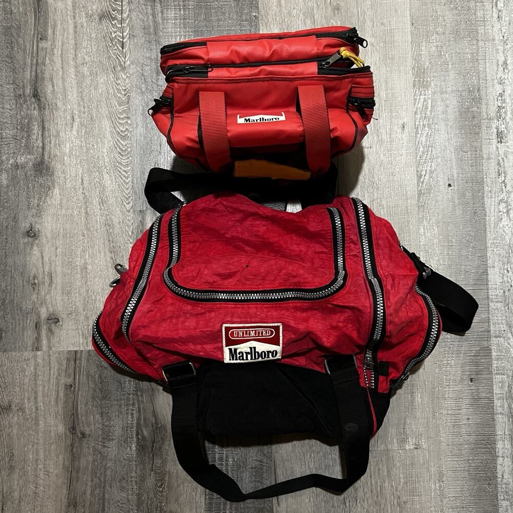 VTG Marlboro Unlimited Bag Bundle Duffle Bag Lunchbox 90s Red Travel Cigarette